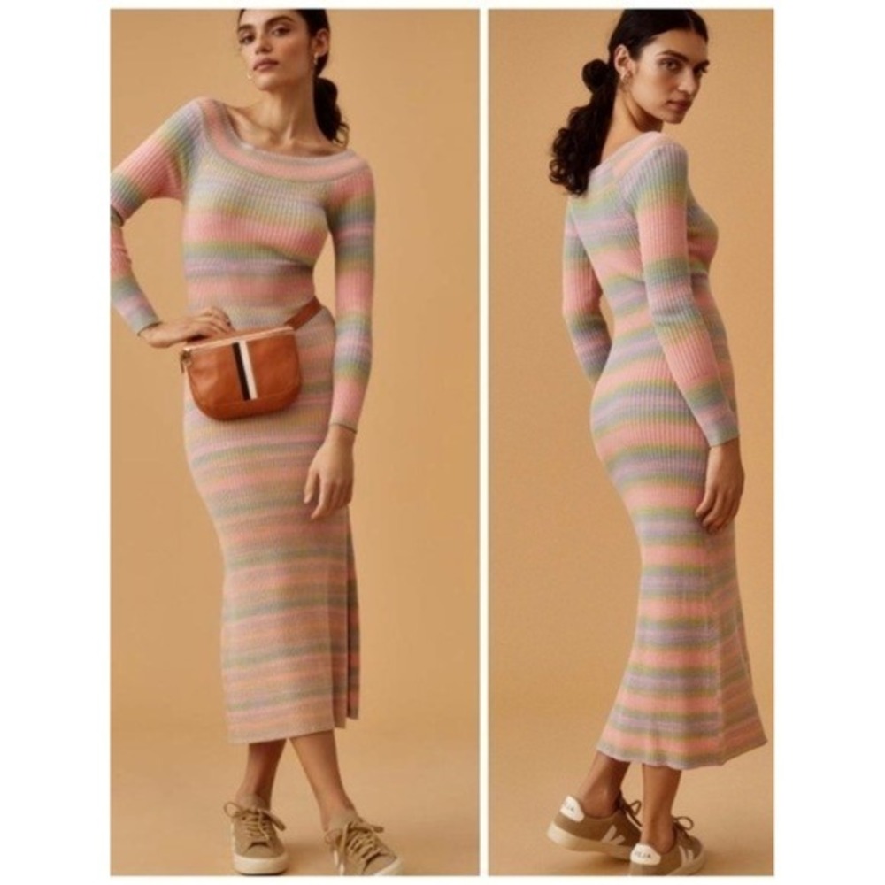 Daily Practice Anthropologie Pastel Stripe Ribbed Bodycon Knit Dress Small